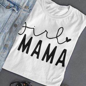 Girl Mama White T-Shirt Cursive Heart Graphic Tee